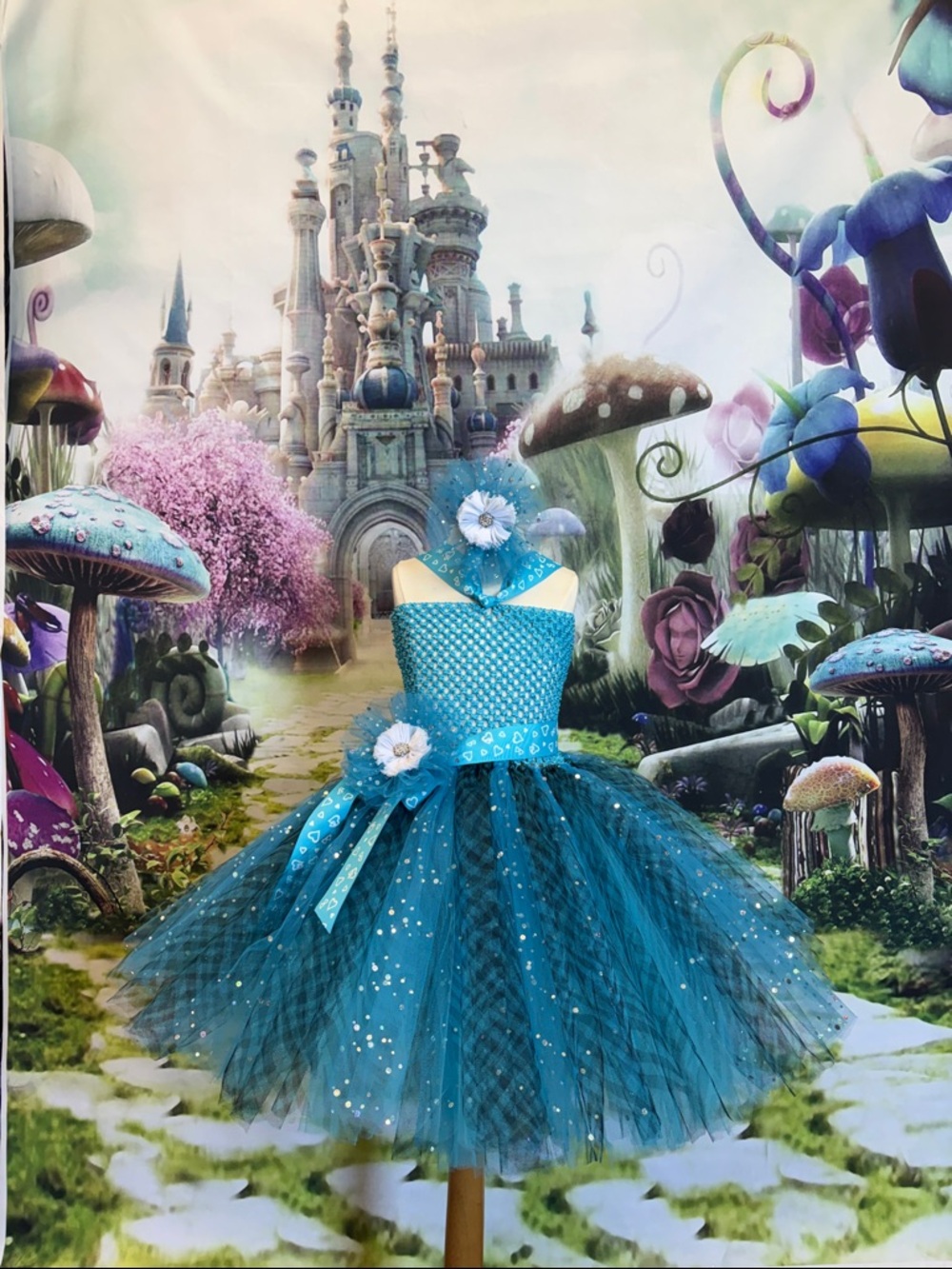 Handmade Turquoise Zebra/Sequin Girl's Tulle Tutu Dress